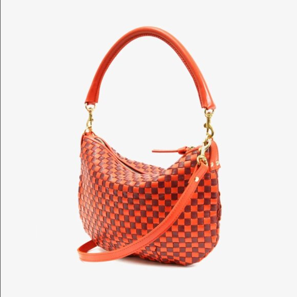 Clare V. Handbags - Clare V. Petit Moyen Woven Messenger Bright Poppy & Bordeax Woven Checker